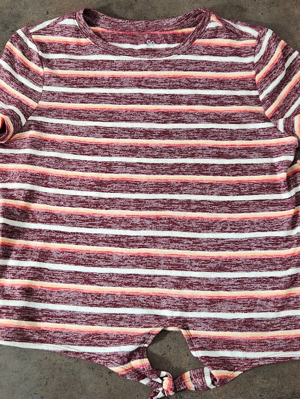 SO Brand Tie Hem Front Striped Tee Shirt Size Large